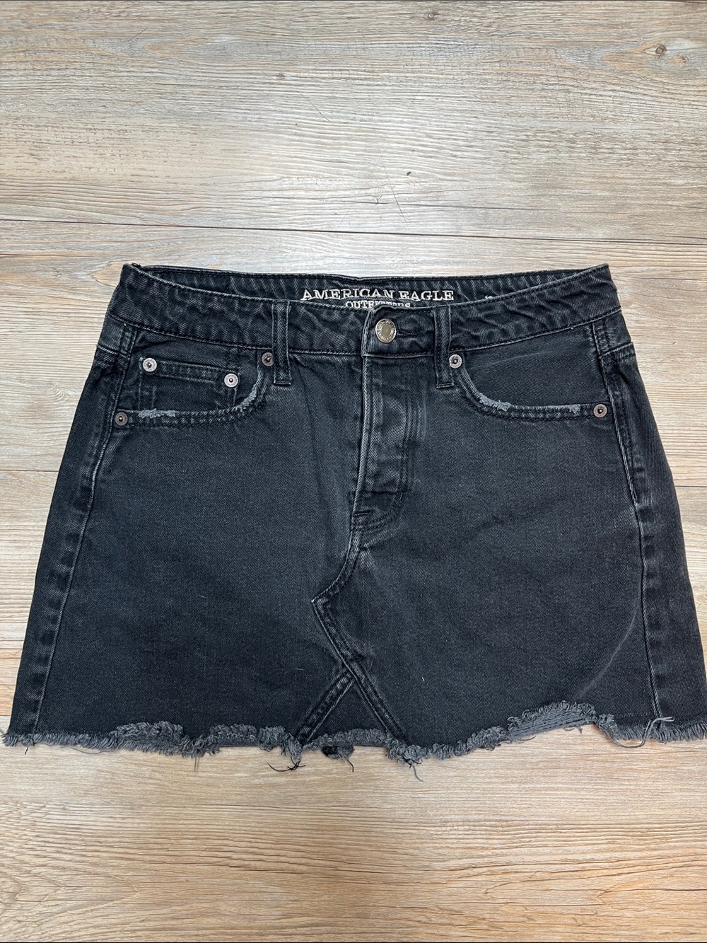 American Eagle Outfitters Black Frayed Hem Denim Mini Skirt